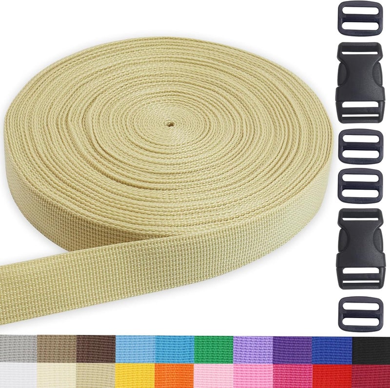 ZHFMLY Webbing Strap 1 inch Beige Polypropylene Webbing Straps 20 Yards Heavy Duty Poly Strapping Backpack Straps for Climbing Outdoors Indoors Crafting DIY-Backpacks-Bags-Seat Belt - Image 1